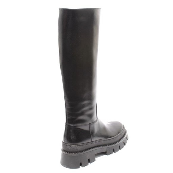 Italian Black Leather Zip-Up Knee High Platform Boots - Picture 4 of 8